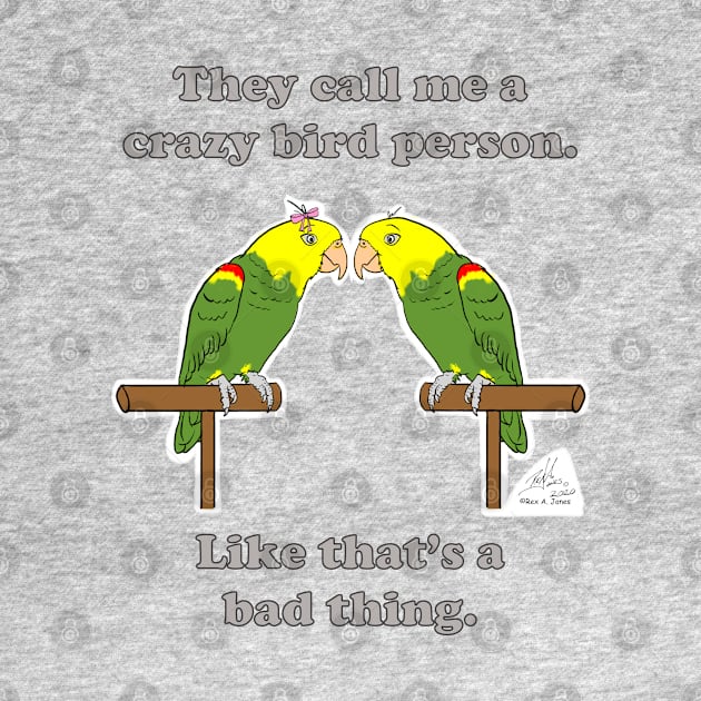 Crazy Bird lady Person Double Yellow-headed Amazon by Laughing Parrot